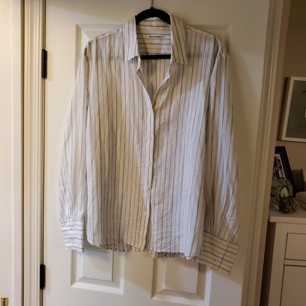 Reformation Preston Jersey Stripe Button Down Casual Shirt